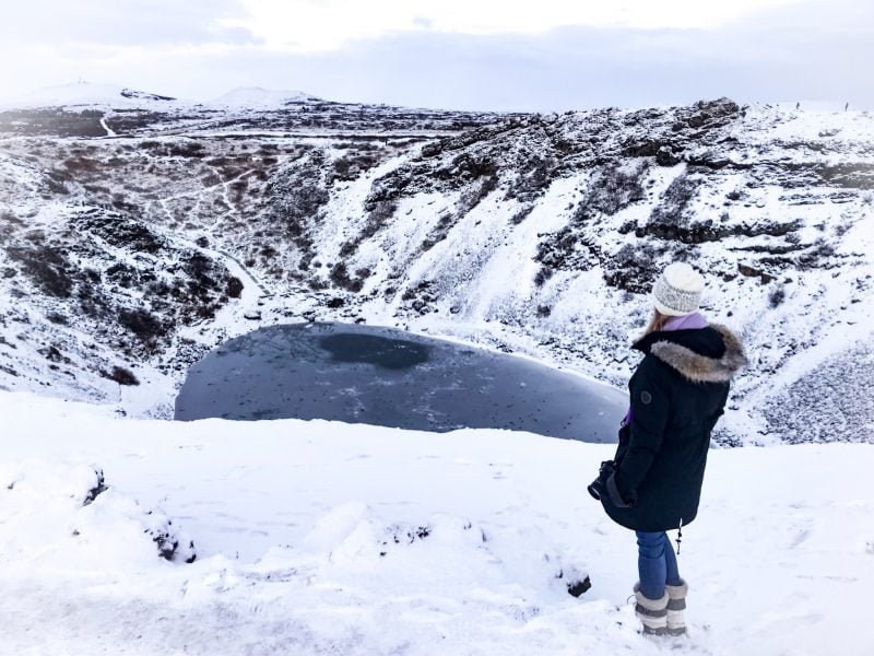 Iceland kerid volcanic crater in winter