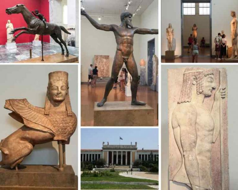 collage of bronze and marble statues