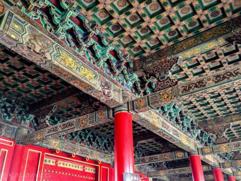 colorful details of ceiling panels at the palace museum