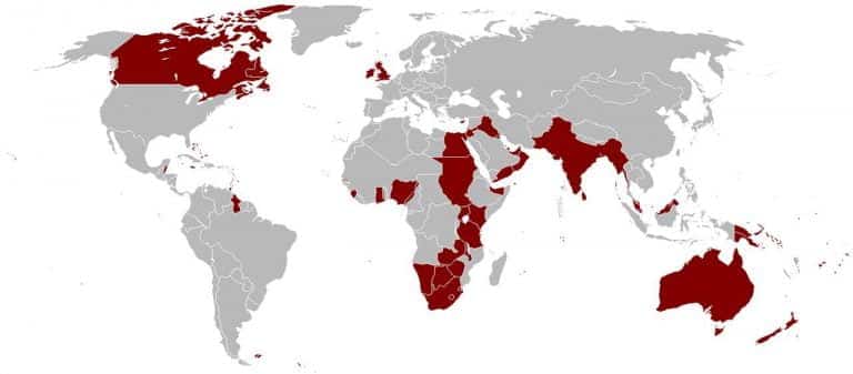 map of the British Empire circa 1921