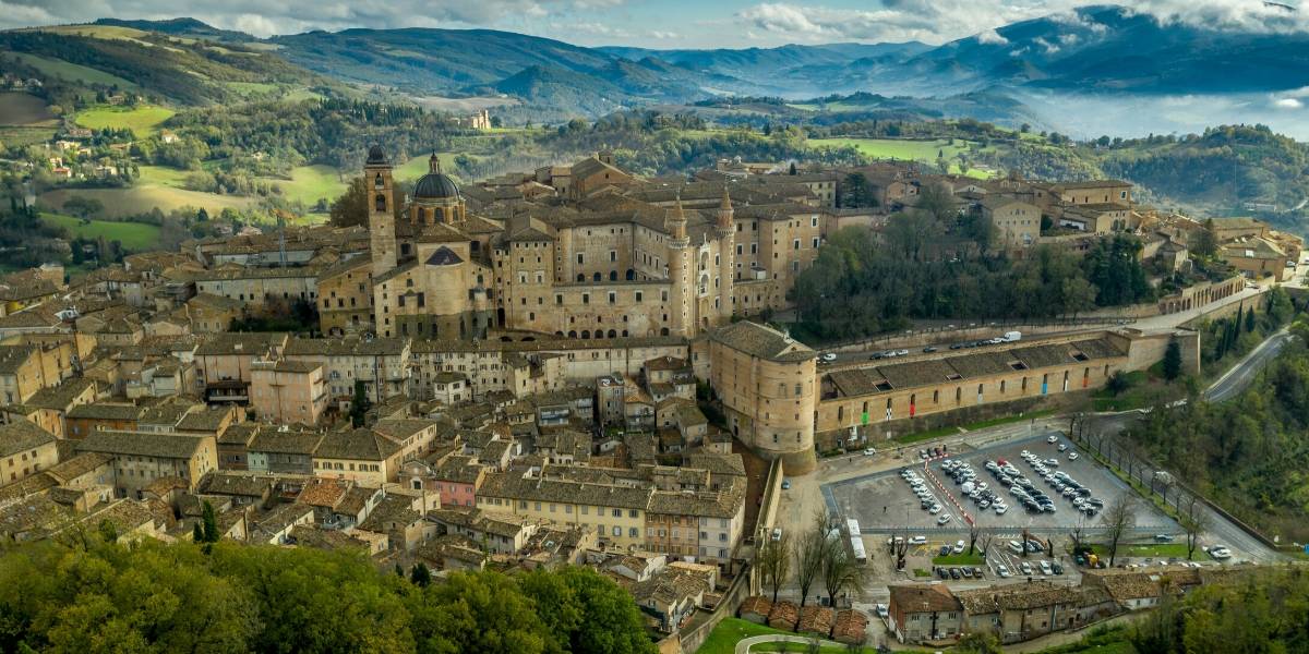 aerial views of Urbino castle