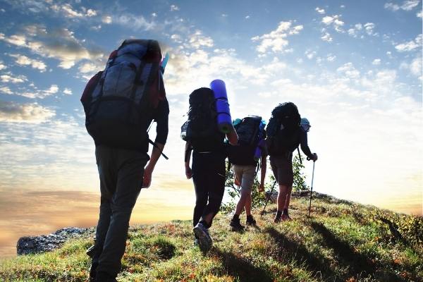 A group of hikers with hiking gear