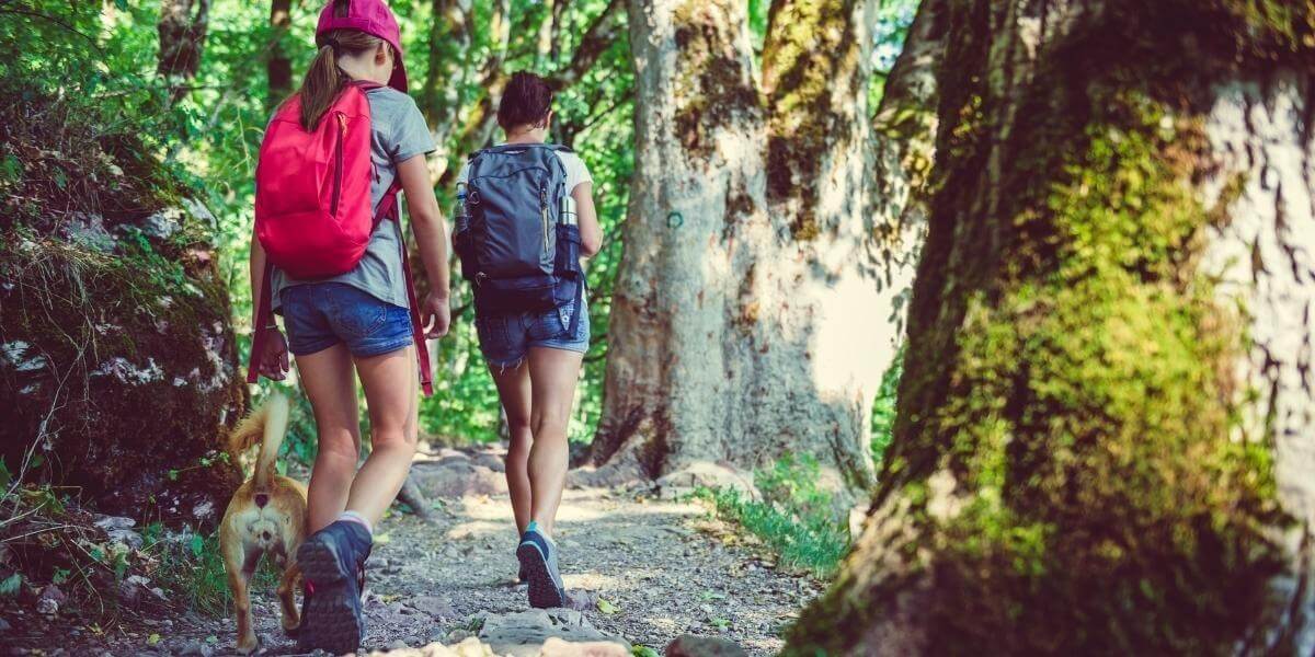 hiking tips - woman, child and dog hiking