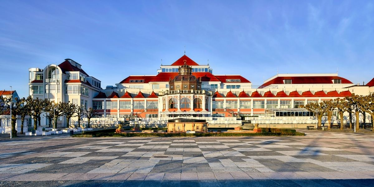 Beautiful building in Sopot Poland by Sopot beach and pier