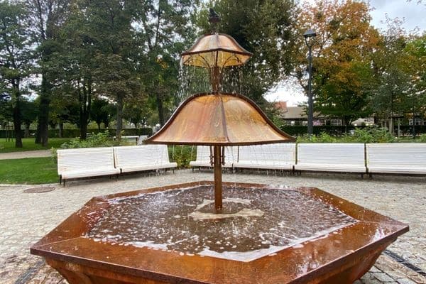 A fountain shaped like a mushroom in Sopot where you can sit around and inhale the iodine air emitted from the water